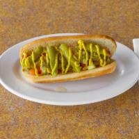 Chicago Dog · Pickle, tomato, relish, peppers, onion, celery salt, and mustard.