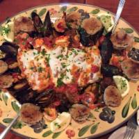Hot Antipasto · Eggplant rollatini, clams, mussels, shrimp and stuffed mushrooms.