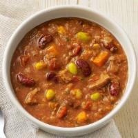 Turkey Chili · A Classic favorite with ground turkey, red kidney beans, white beans, diced tomatoes, carrot...