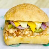Chicken Fajita Melt · Roasted chicken, Jack and cheddar cheese, roasted peppers, caramelized onions and cilantro w...