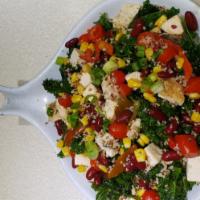 Southwestern Quinoa Bowl · Grilled chicken, roasted peppers, cilantro, cherry tomatoes, red beans, kale, scallions and ...