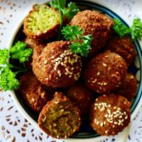 Dozen Falafel (12 pc.) · Ground chickpeas, cilantro, herbs, spices, and onions (Vegan)