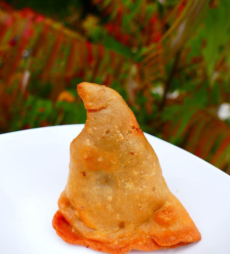 Indian Samosa (1 pc.) · Contains potatoes, onions, peas and spices (vegan)