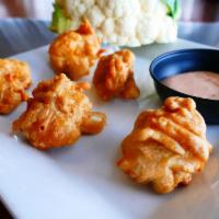 Fried Cauliflower (Vegan) · Cauliflower battered with Chickpea Flower (gluten free and Vegan), served with your choice o...
