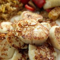 Hibachi Scallop · Grilled scallop with mixed vegetables. Served with Clear Soup, Ginger Salad, Fried Rice--com...