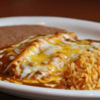 Enchiladas · 3 beef, chicken, or cheese enchiladas with any of our chili gravy, chili con queso, sour cre...
