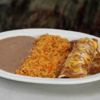 Mini Burrito · Served with rice and refried beans.
