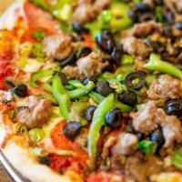 Red Boy Special Pizza · Pepperoni, Italian sausage, salami, black olives, green onions, green peppers and mushrooms.