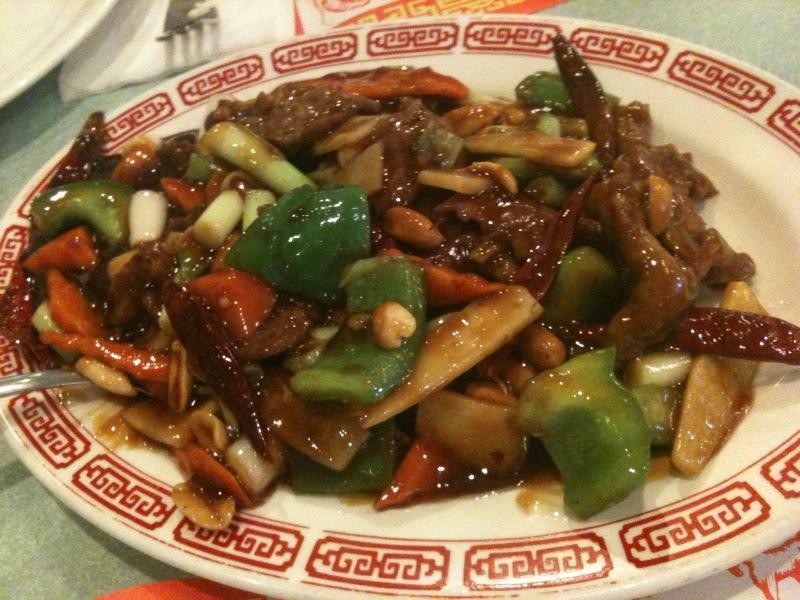 Large Kung Pao Beef · Served with white rice. Spicy.