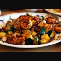 Large Kung Pao Shrimp · Served with white rice. Hot and spicy.