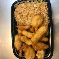 Lunch Sweet and Sour Chicken · Served with choice of rice and soup. 