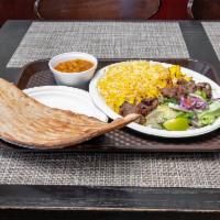 #7. Chicken Kabob and Lamb Kabob Combo · Comes with rice of your choice, salad, bread, and a side of chickpeas, spinach or potato.