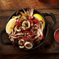 Calamari · Grilled or fried with cherry peppers. Served with spicy marinara and chipotle chimichurri sa...