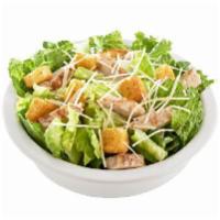 Chicken Caesar Salad (Small) · Romaine lettuce, croutons, shredded Parmesan, grilled chicken and Caesar dressing.