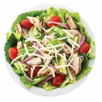Grilled Chicken Salad (Small) · Romaine lettuce, grilled chicken, tomato, red onion, our gourmet cheese blend and Italian dr...