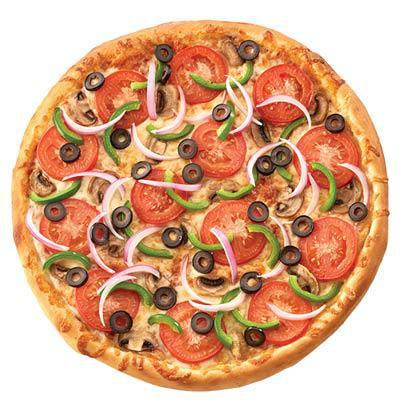 Small Traditional Vegetarian · Mushrooms, onions, green peppers, black olives and fresh tomatoes, and our special blend of 3 cheeses.