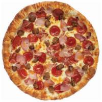 Spicy Italian Pizza · Italian dressing base, minced garlic, salami, pepperoni, ham and Italian sausage.