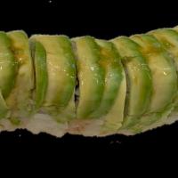 Caterpillar Roll · Unagi, cucumber and avocado on top.