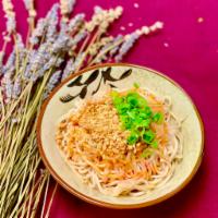 Sichuan Cold Noodles 四川凉面 · Soft noodles, bean sprouts, crushed peanuts & spicy garlic dressing (Vegetarian)