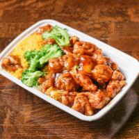 C29. Orange Chicken Combination Plate · Hot and spicy.