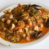 Seafood Pasta Dinner · Selected seafood with a spiced cream sauce. Served with a side of pasta or vegetable of the ...
