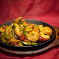 Fajitas Shrimp · Shrimp fajitas, sauteed bell peppers, onions, and zucchini. Served with a side of rice, bean...