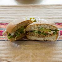 Mexican Tortas · Mexican Bread, beans, mead, guacamole, pico de gallo, lettuce, mayonnaise, jalapenos. Choose...