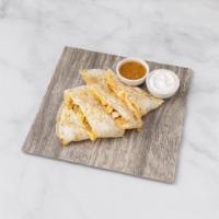 Chicken Quesadilla · Served with tomatoes, onions, green peppers, jack and cheddar cheese. Served with salsa and ...