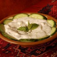 Yogurt Cucumber Dip · Yogurt, cucumber, garlic, dry mint. Vegetarian. Vegan.