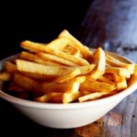 Housemade French Fries · Hand cut potatoes. Add garlic sauce for an additional charge. Vegetarian. Vegan. Gluten free.