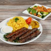 Beef Kafta Plate · Prime ground beef, parsley, onion, spices.