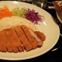 Chicken Katsu Curry ·  chicken cutlet with curry sauce on the side.