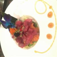 Seth Salad · Tuna, salmon, yellowtail, and vegetables with miso sauce.