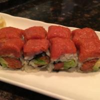 I Love Lucy Roll · Spicy tuna, avocado and caviar topped with spicy tuna.