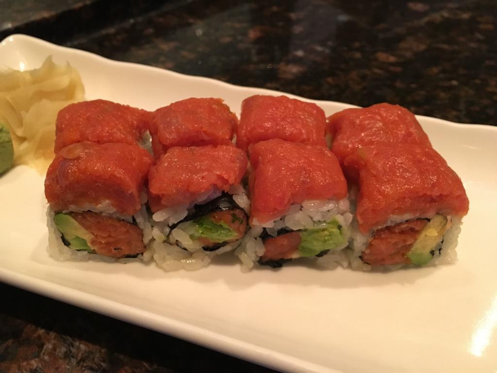 I Love Lucy Roll · Spicy tuna, avocado and caviar topped with spicy tuna.