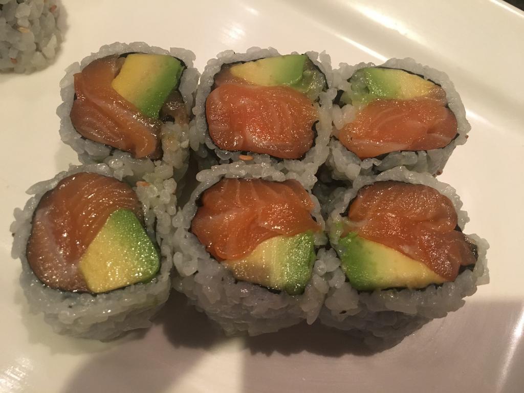 Salmon with Avocado and Scallion Roll · 