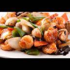 Hot Garlic Shrimp · Shrimp with carrots, mushrooms, diced bell pepper, and onion stir fried in a spicy Szechuan ...