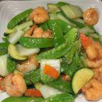 Snow Peas Shrimp · Shrimp with snow peas, Napa cabbage, carrots, and water chestnuts stir fried in a light garl...