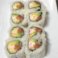 13. Alaskan Roll · Salmon, shredded crab, cucumber, and avocado.