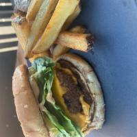 1/2 lb 3rd Wagyu Cheeseburger · butter bun, ramp spread, dirty girl tomato, little gem lettuce, pickles, steak fries