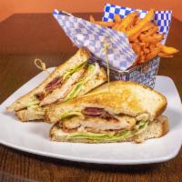 Tru Chicken Sandwich · Marinated all natural chicken breast, avocado, lettuce, tomatoes, applewood bacon, swiss che...