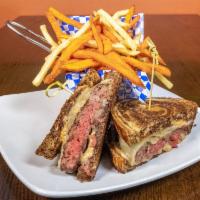 Southwest Patty Melt · Angus patty, Swiss cheese, caramelized onions, chipotle mayo on marble rye bread.