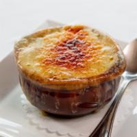 Pint French Onion Soup · classic soup made with red and white caramelized onions simmered in beef broth flavored with...