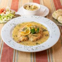 Chicken Francaise · Battered chicken, sauteed in a white wine, lemon & butter sauce.