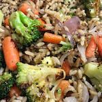 Buddha Bowl · Quinoa, brown rice, roasted broccoli, carrots, and onions. Vegetarian, vegan.
