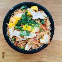Chicken Fried Rice · Cooked rice that has been stir-fried  and mixed with eggs, vegetables, chicken breast pieces...
