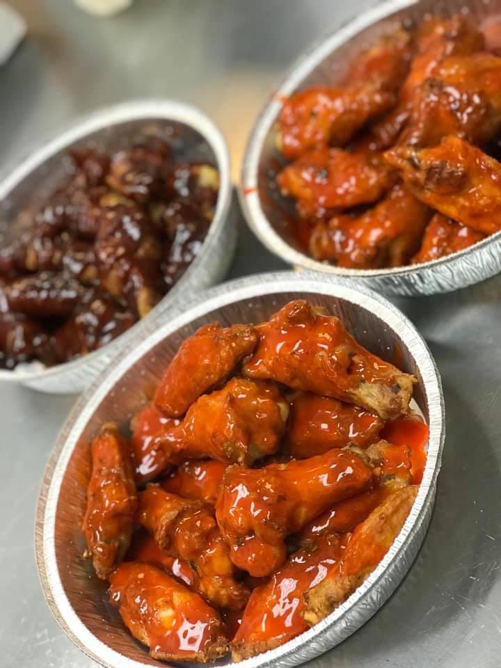Wings · Our plump juicy, bone-in wings are available in Buffalo, or barbeque and served with homemade ranch dressing.