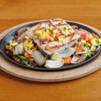 Salmon Fajitas · Fresh grilled salmon fillet with onions, bell peppers, tomatoes,mushrooms
broccoli and caulf...