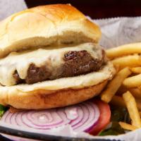 Build Your Own Burger · with red leaf lettuce, sliced tomato, red onion on a brioche bun - side fries