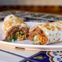 Jr California Burrito · Stuffed with shredded beef, rice, beans, cilantro, onions and salsa.